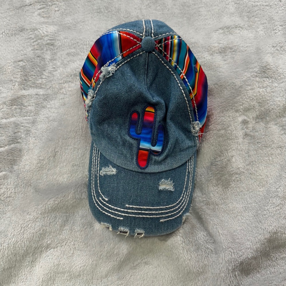 KBETHOS Vintage Cactus Baseball Cap Unisex OS Blue Denim Serape Distressed Hat